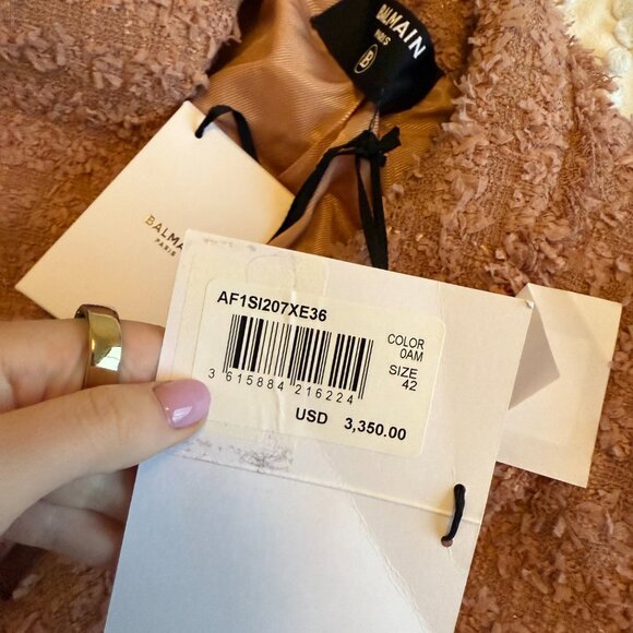 NWT Balmain Tweed Blazer Jacket Double-Breasted In Dark Nude Sz 42 - Picture 3 of 10